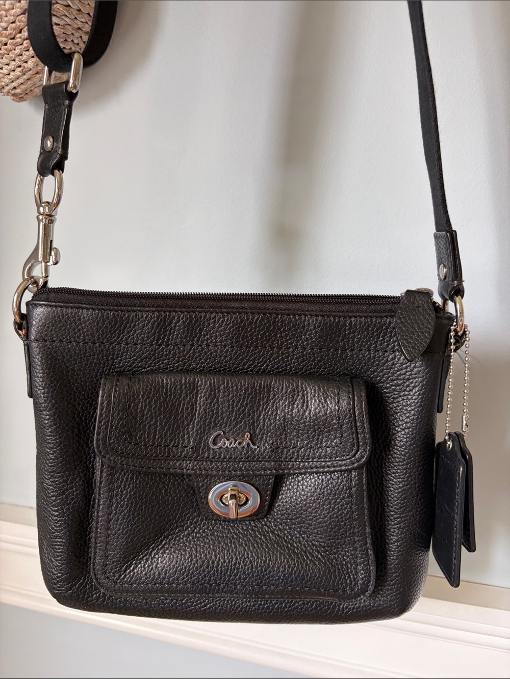 Coach Black Pebbled Leather Crossbody with Front Pocket